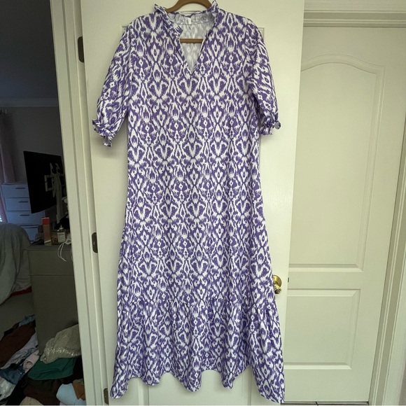 NWOT Women's Boho Floral V Neck Ruffle Maxi Dress Flowy, Purple and White, XL - Picture 2 of 9